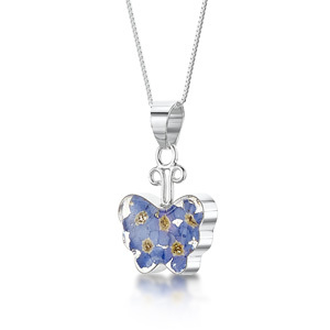Silver Pendant - Forget-Me-Not - Butterfly