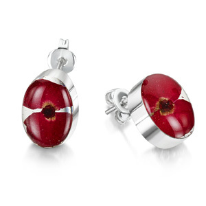 Silver Stud Earrings - Poppy - Oval