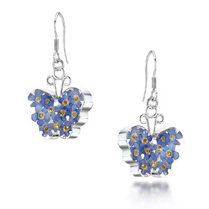 Silver Drop Earrings - Forget-Me-Not - Butterfly