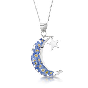 Silver Pendant - Forget-Me-Not - Moon & Star