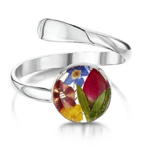 Silver Ring - Mixed Flowers - Round
