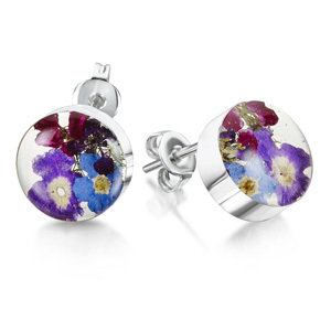 Silver Stud Earrings - Purple Haze - Round