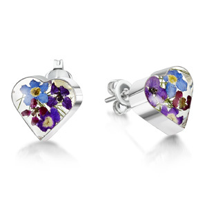 Silver Stud Earrings - Purple Haze - Heart