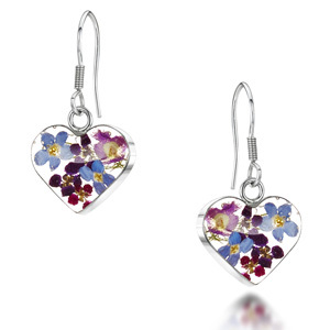Silver Drop Earrings - Purple Haze - Small Heart