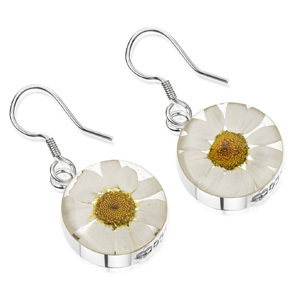 Silver Drop Earrings - Daisy - Round