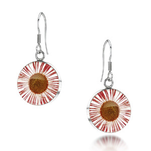 Silver Drop Earrings - Daisy Pink - Round