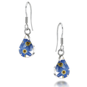 Silver Drop Earrings - Forget-Me-Not - Teardrop