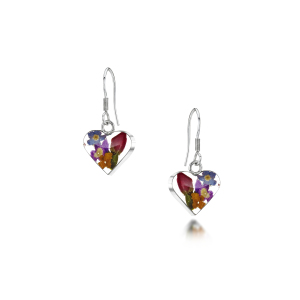 Silver Drop Earrings - Mixed Flowers - Small Heart