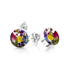 Silver Stud Earrings - Mixed Flowers - Small Round