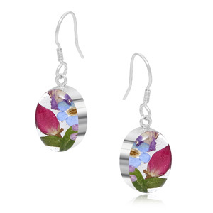 Silver Earrings - Mixed Flowers - Oval