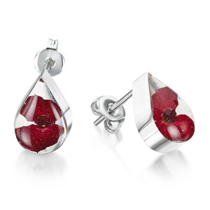 Silver Stud Earrings - Poppy - Teardrop