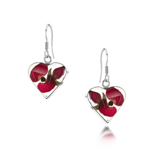 Silver Drop Earrings - Poppy Rose - Heart
