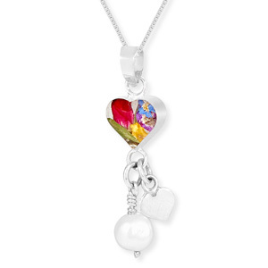 Silver Pendant - Mixed Flowers - Pearl & Charm