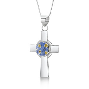 Silver Pendant - Forget-Me-Not - Celtic Cross