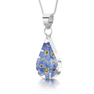 Silver Pendant - Forget-Me-Not - Teardrop
