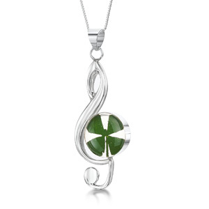 Silver Pendant - Four Leaf Clover - Treble Clef