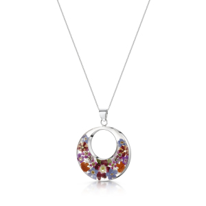 Silver Necklace - Mixed Flower - Double Round